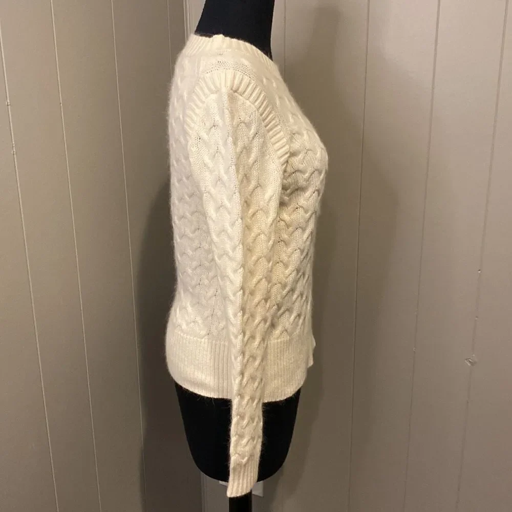 J.Crew Pullover Sweater Small White Angora Rabbit Hair-Wool Cable Knit